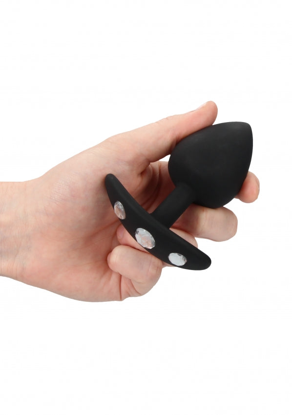 Extra Large Diamond Butt Plug With Handle - Black 9.8 cm Butt Plug with Gem Base (NLA)