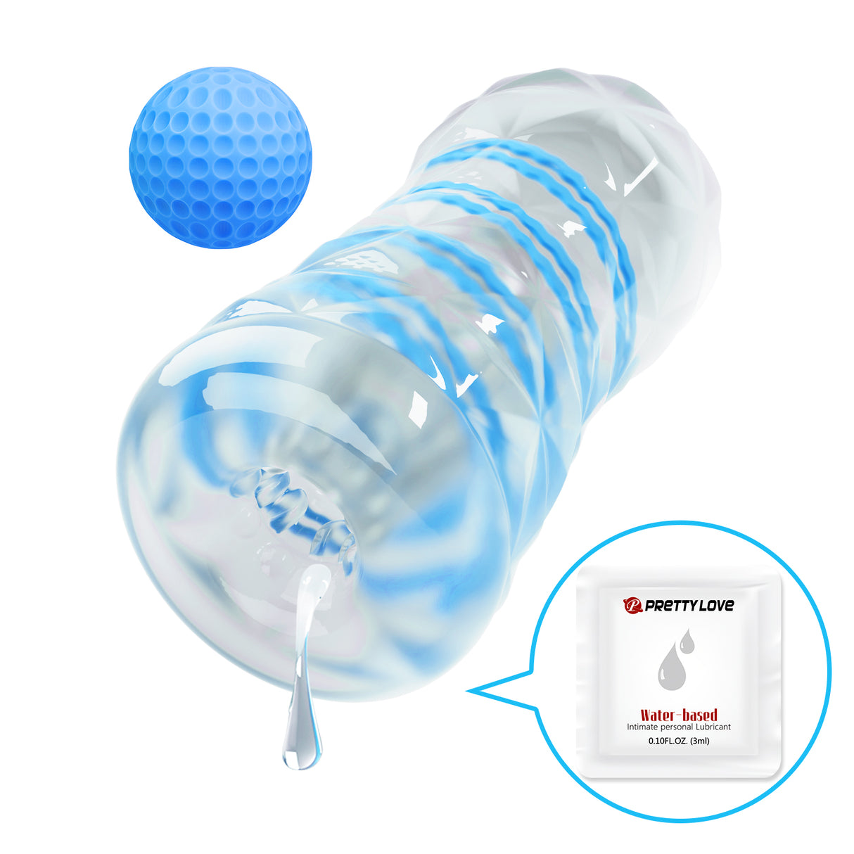 Coil & Ball Masturbator Crystal -Integrated binding line and intension ball inside