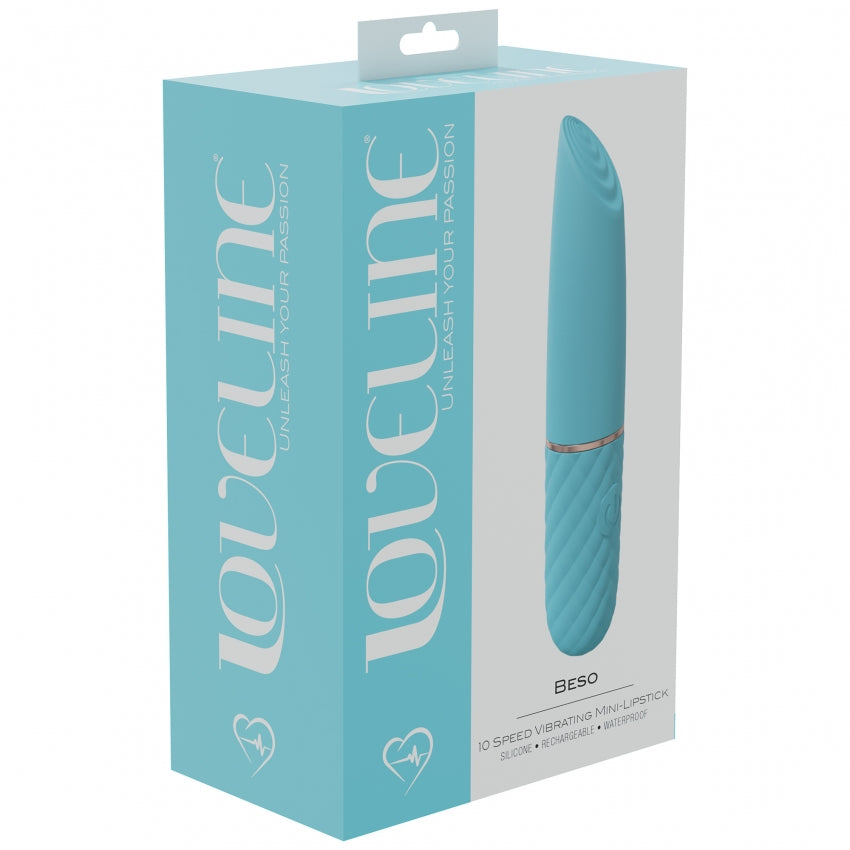 LoveLine - Beso - 10 Speed Vibrating Mini-Lipstick - Silicone - Rechargeable - Waterproof - Blue