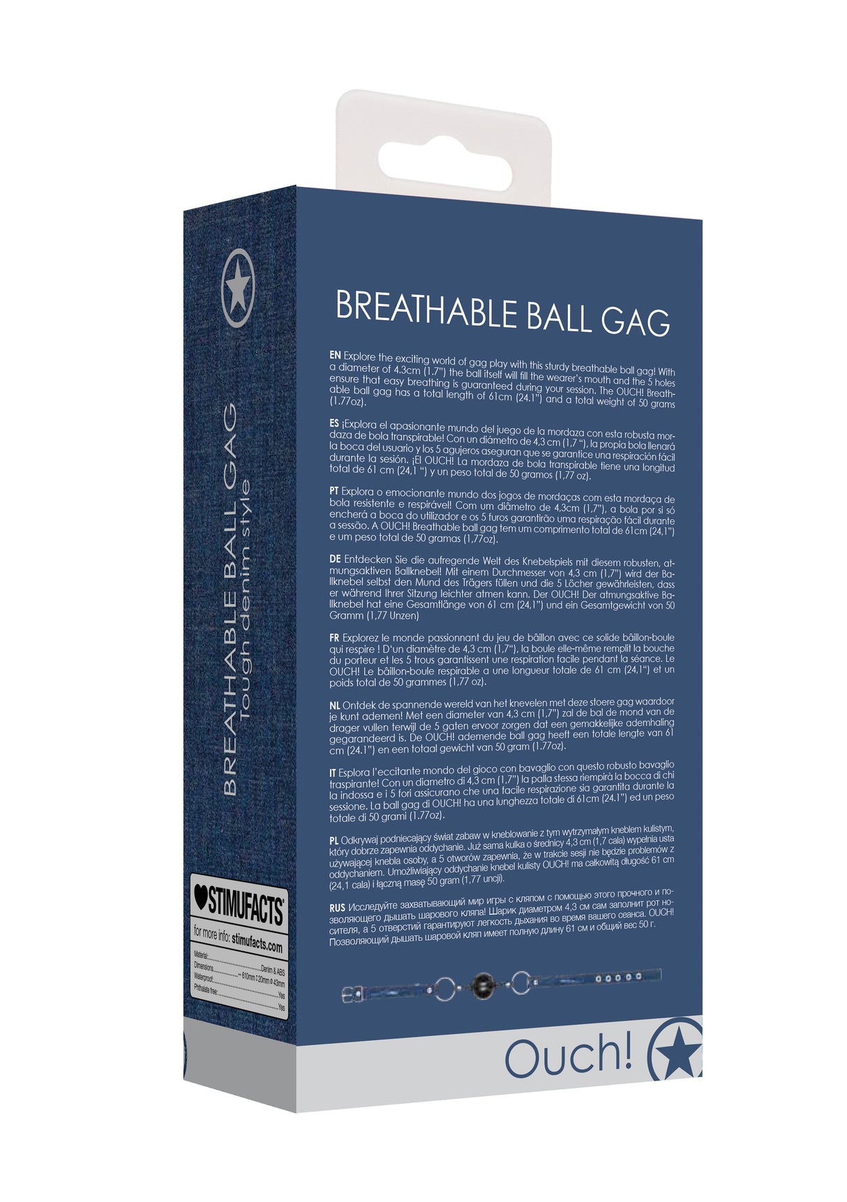 Breathable Ball Gag with Roughend Denim Straps Blue (NLA)