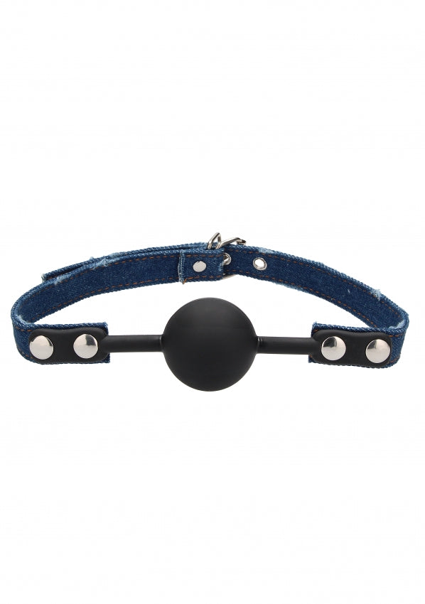 Silicone Ball Gag - With Roughend Denim Straps - Blue(NLA)