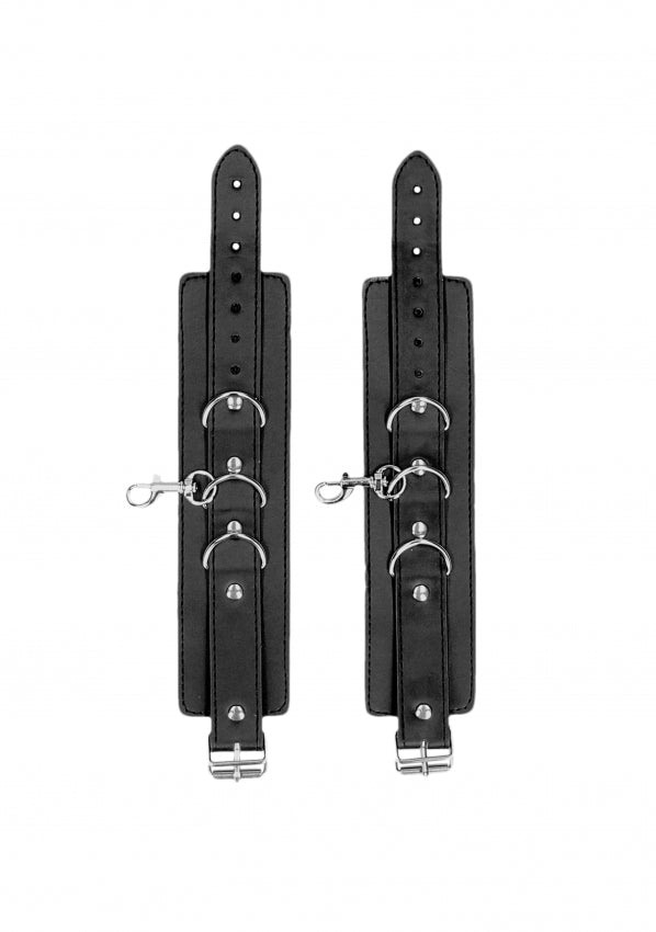 Bonded Leather Collar With Handcuffs - With Adjustable Straps and chain