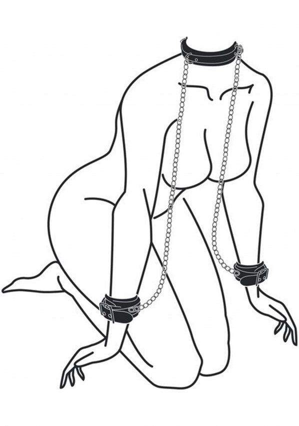 Bonded Leather Collar With Handcuffs - With Adjustable Straps and chain