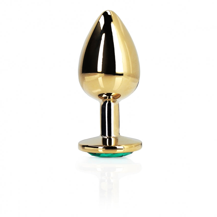 Round Gem Butt Plug - Medium - Gold / Emerald Green