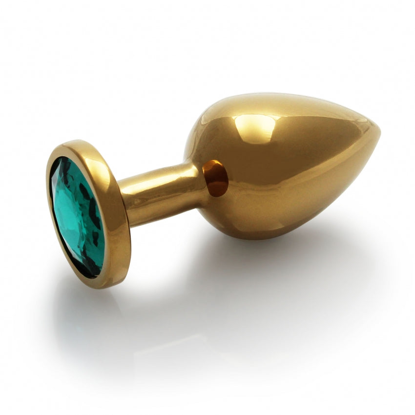 Round Gem Butt Plug - Medium - Gold / Emerald Green