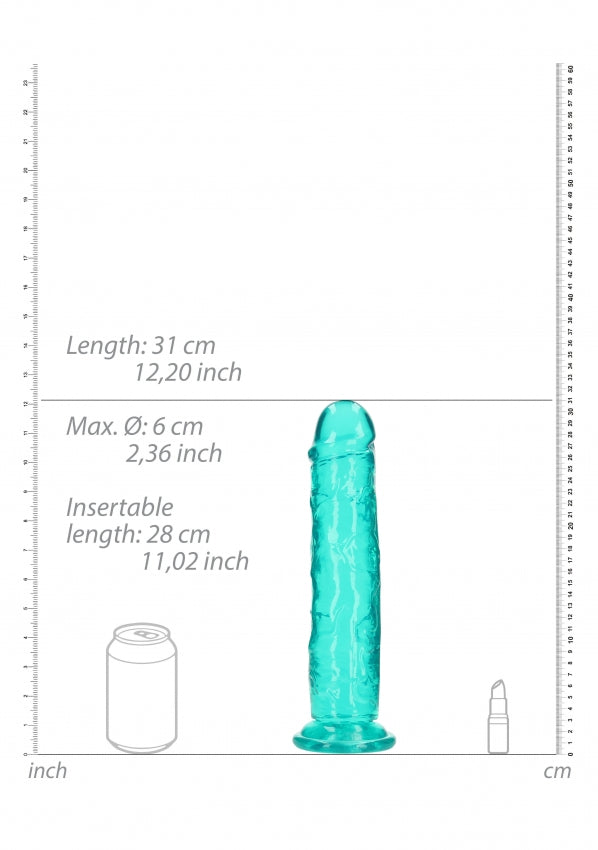 Crystal Clear Dildo 11" Inch Straight No Balls - Turquoise