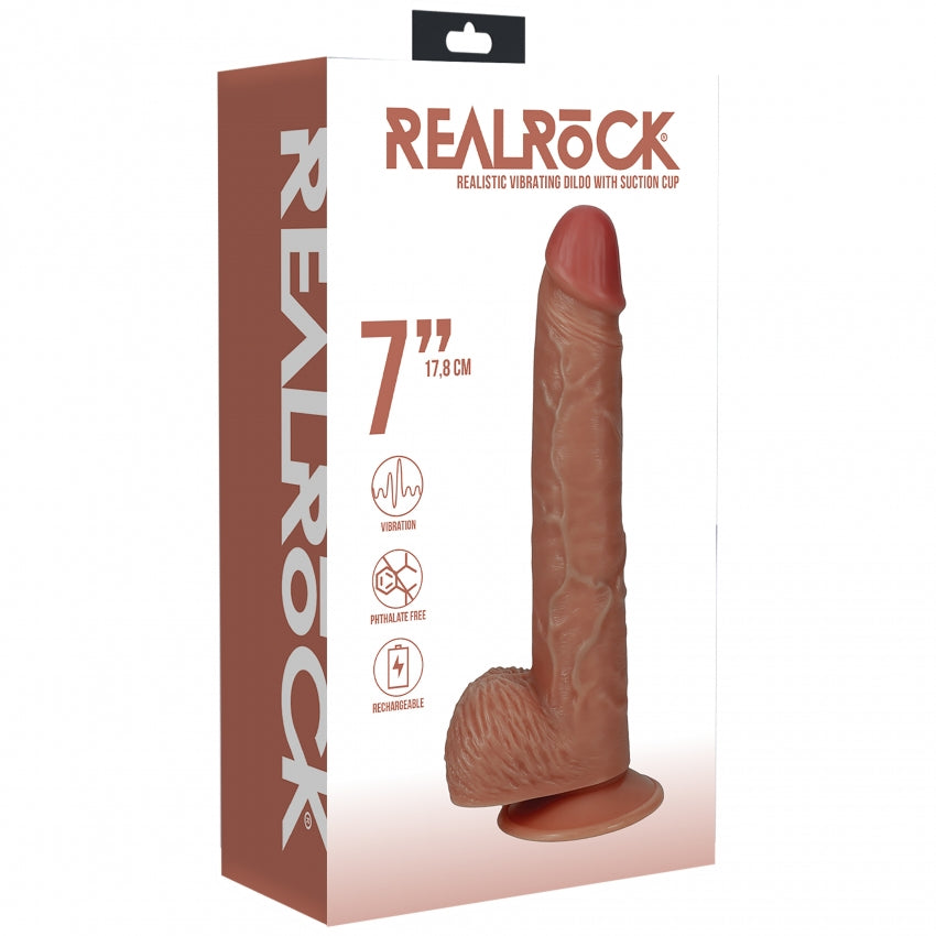 RealRock Ultra Realistic Skin - Vibrating Rechargeable - Regular Straight with Balls 7" / 17,8 cm - Tan