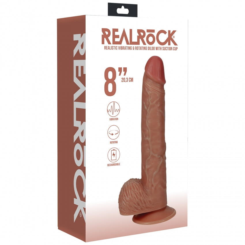 RealRock Ultra Realistic Skin - Vibrating & Rotating Rechargeable - Regular Straight with Balls 8" / 20,3 cm - Tan
