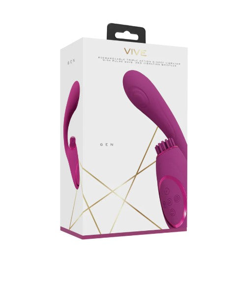 VIVE - Gen - Rechargeable Triple Motor - G-Spot Vibrator with Pulse Wave and Vibrating Bristles - Pink