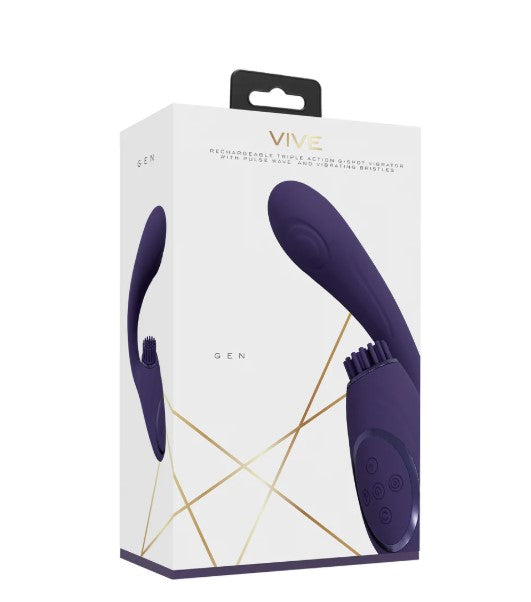 VIVE - Gen - Rechargeable Triple Motor - G-Spot Vibrator with Pulse Wave and Vibrating Bristles - Purple