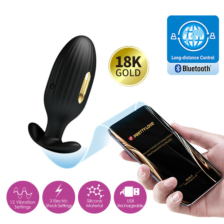 Electric Shock Butt Plug "Jefferson" 18K Gold & Black