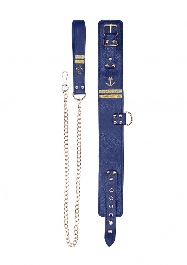 Collar With Leash - Sailor Theme - Blue