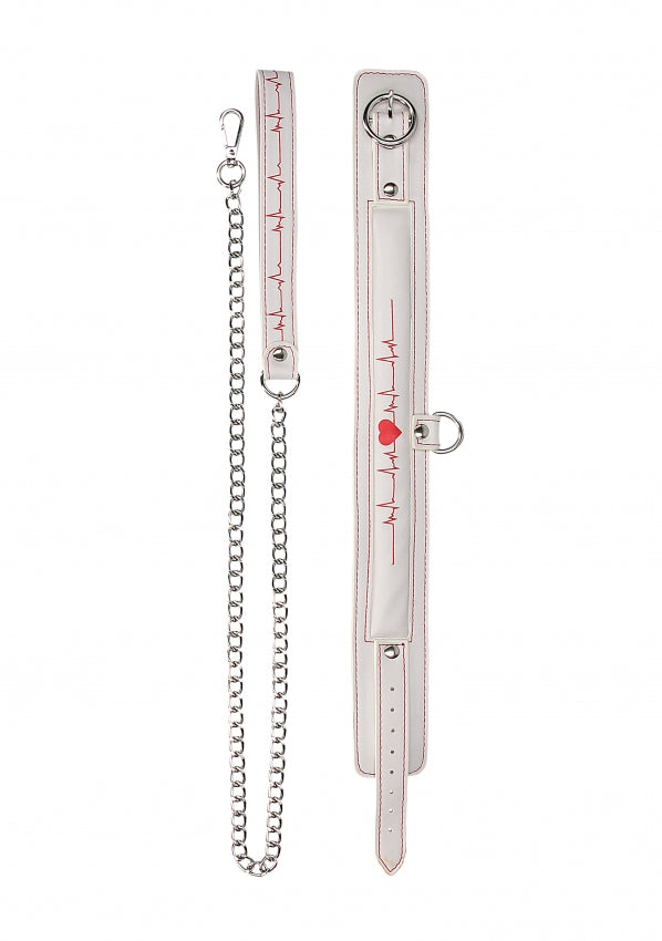 Collar With Leash - Nurse Theme - White