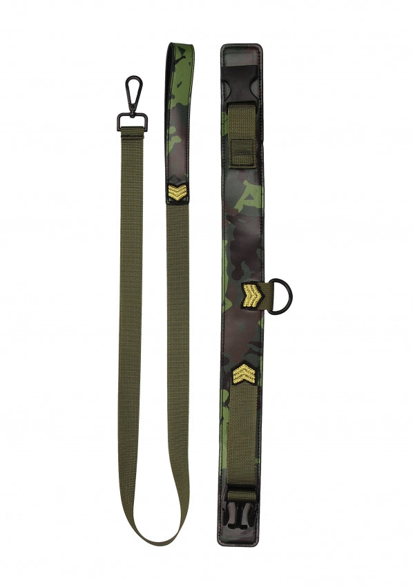 Collar With Leash - Army Theme - Green