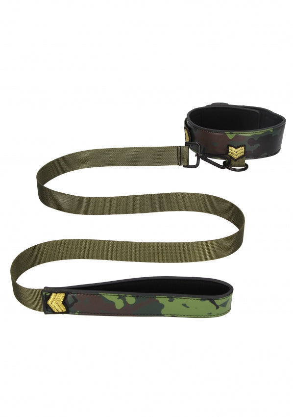 Collar With Leash - Army Theme - Green