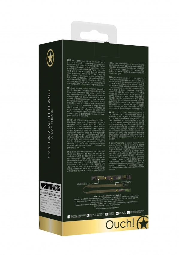 Collar With Leash - Army Theme - Green