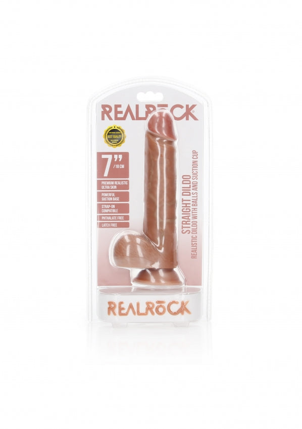 Straight Realistic Dildo with Balls and Suction Cup - 7''/ 18 cm