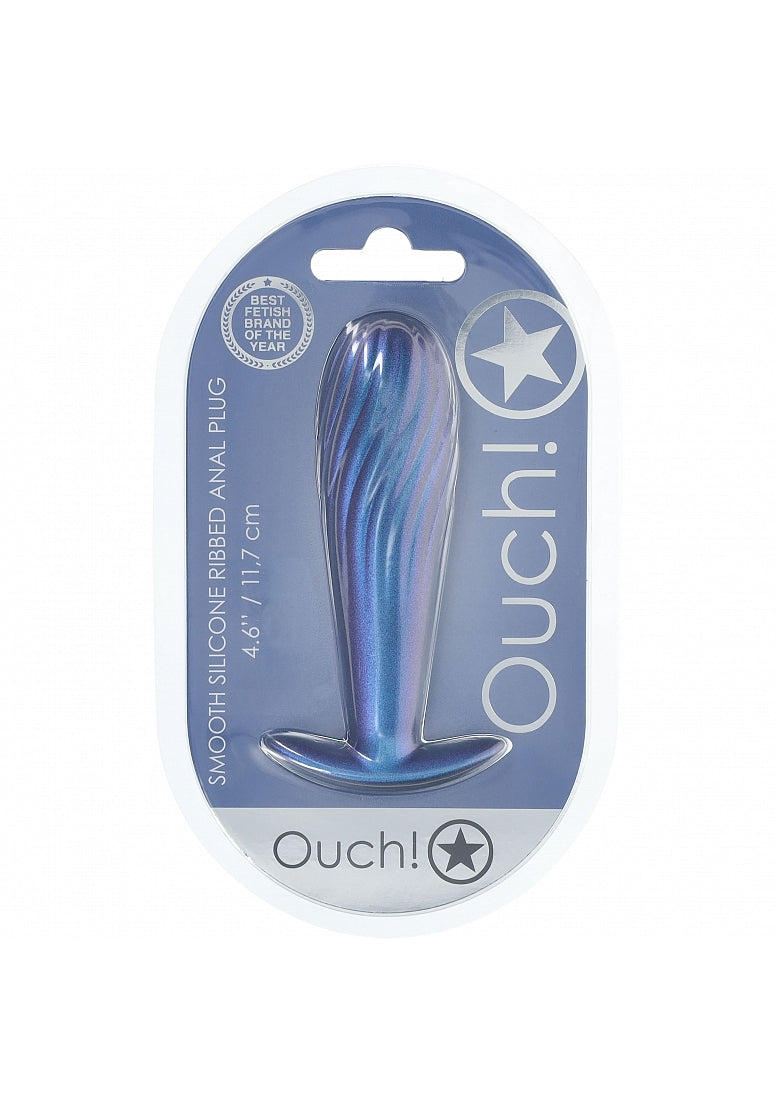 Ouch! - Ribbed Anal Plug - Silicone - Metallic Blue