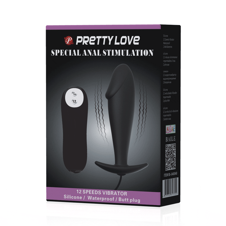 Vibrating Curved Anal Butt 4" x 1.2" Black
