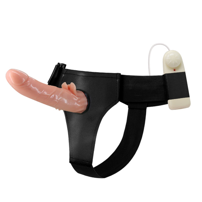 Vibrating Strap On Dildo w/Harness Flesh