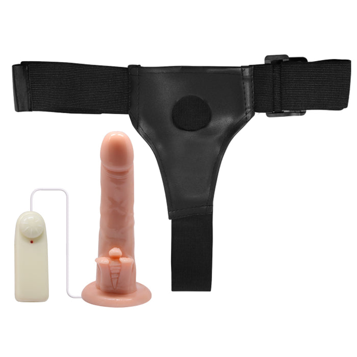 Vibrating Strap On Dildo w/Harness Flesh