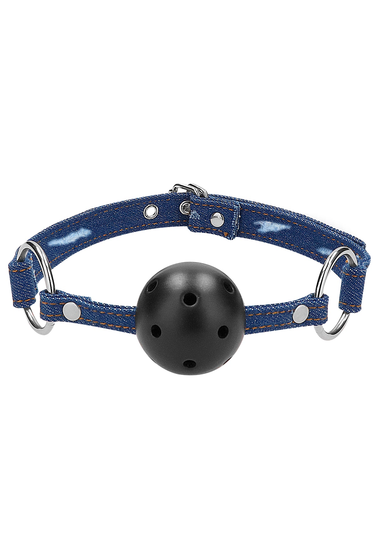 Breathable Ball Gag with Roughend Denim Straps Blue (NLA)