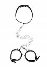 Bonded Leather Collar With Handcuffs - With Adjustable Straps and chain