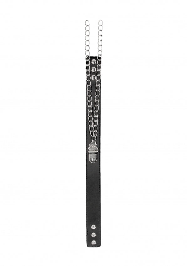 Bonded Leather Collar With Handcuffs - With Adjustable Straps and chain
