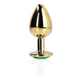 Round Gem Butt Plug - Medium - Gold / Emerald Green