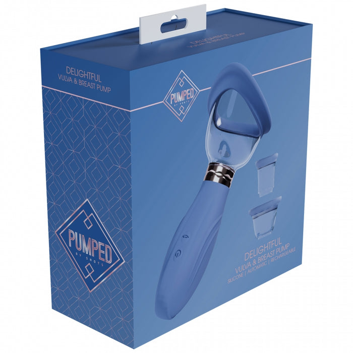 Pumped - Delightful - Automatic - Silicone - Rechargeable Vulva, Clitoral, Nipple & Breast - Blue/Grey