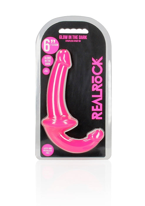 6" Inch Strapless Strap-On Glow in the Dark Neon - Pink