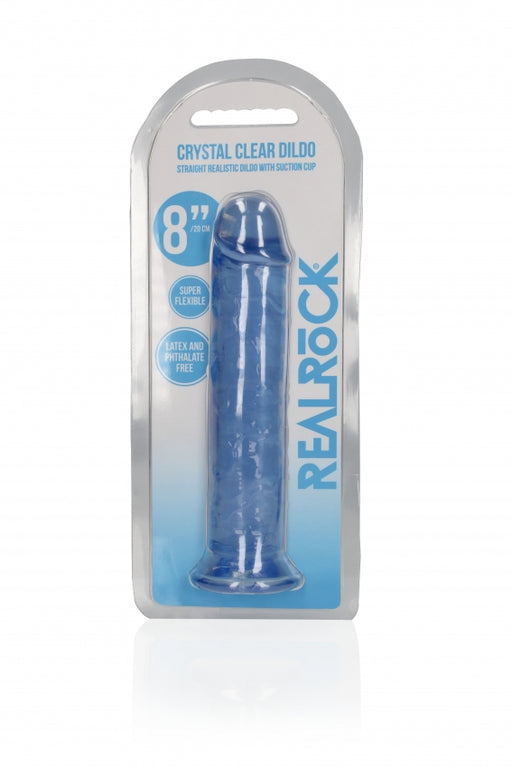 Crystal Clear Dildo 8" Inch Straight No Balls - Blue