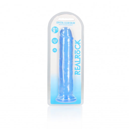 Crystal Clear Dildo 9" Inch Straight No Balls - Blue