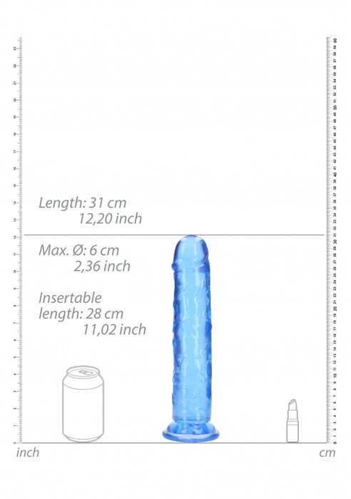 Crystal Clear Dildo 11" Inch Straight No Balls - Blue