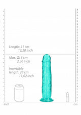 Crystal Clear Dildo 11" Inch Straight No Balls - Turquoise