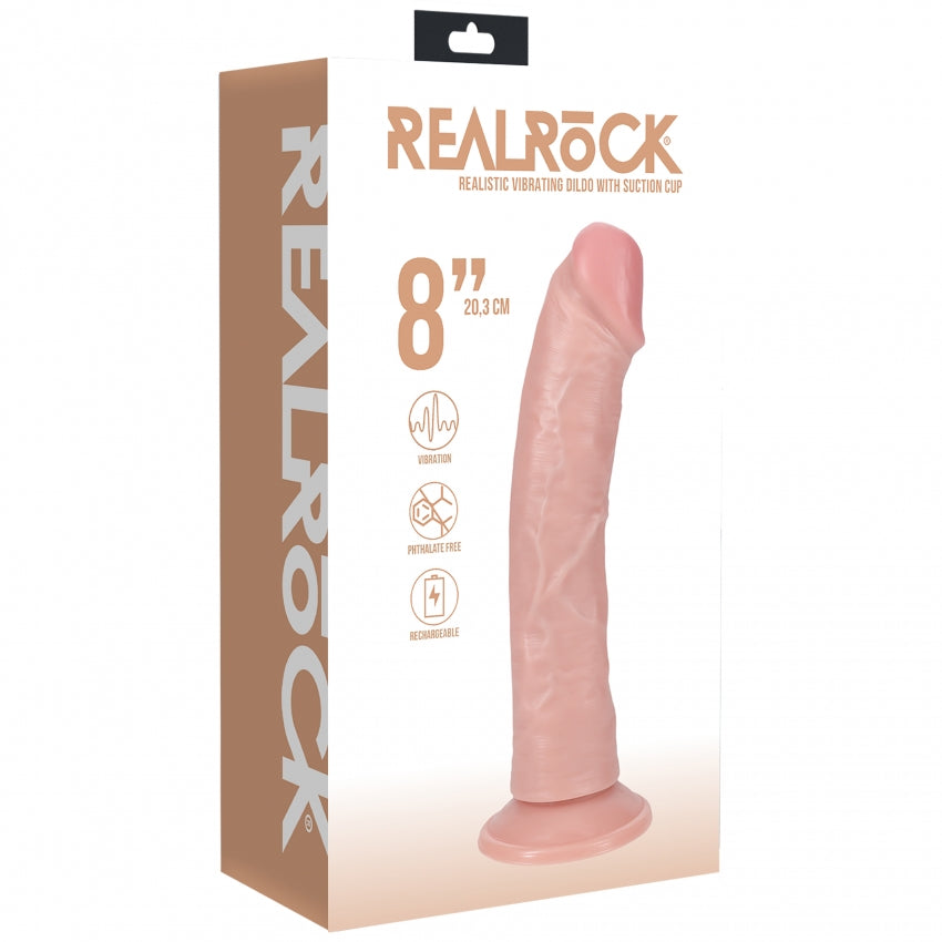 RealRock Ultra Realistic Skin - Vibrating Rechargeable - Regular Curved without Balls 8" / 20,3 cm - Flesh