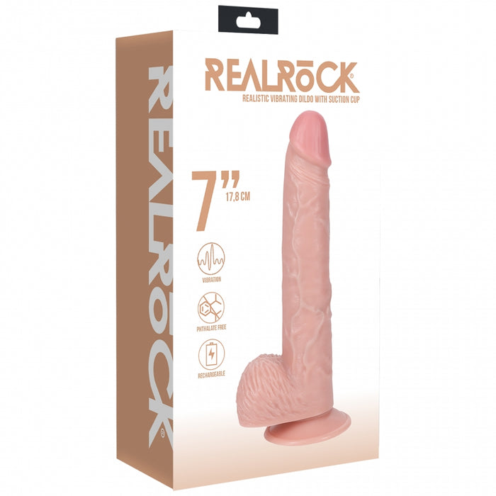 RealRock Ultra Realistic Skin - Vibrating Rechargeable - Regular Straight with Balls 7" / 17,8 cm - Flesh