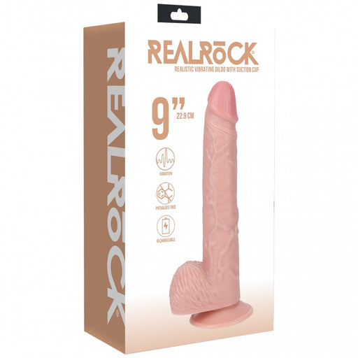 RealRock Ultra Realistic Skin - Vibrating Rechargeable - Regular Straight with Balls 9" / 23 cm - Flesh