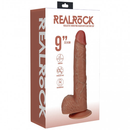 RealRock Ultra Realistic Skin - Vibrating Rechargeable - Regular Straight with Balls 9" / 23 cm - Tan