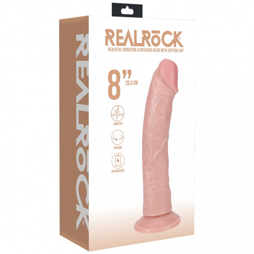 RealRock Ultra Realistic Skin - Vibrating & Rotating Rechargeable - Regular Curved 8" / 20,3 cm - Flesh