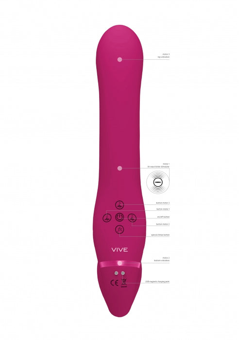 Ai - Dual Vibrating & Air Wave Tickler Strapless Strapon - Pink