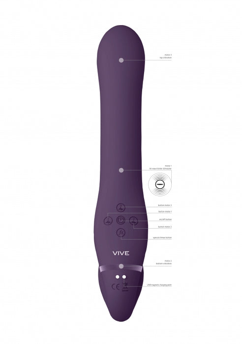 Ai - Dual Vibrating & Air Wave Tickler Strapless Strapon - Purple