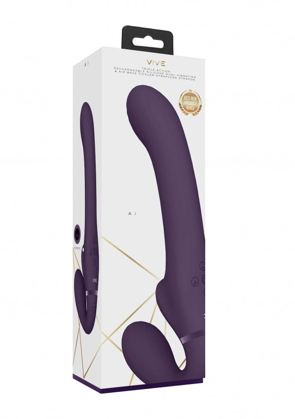 Ai - Dual Vibrating & Air Wave Tickler Strapless Strapon - Purple