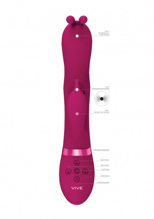 Gada - Vibrating Bunny Ear G-Spot Rabbit with Pulse Wave Shaft - Pink