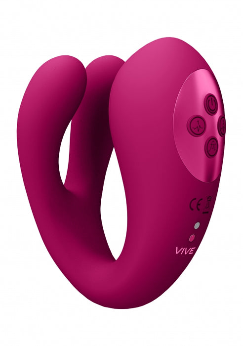 Yoko - Triple Action Vibrator Dual Prongs with Clitoral Pulse Wave - Pink