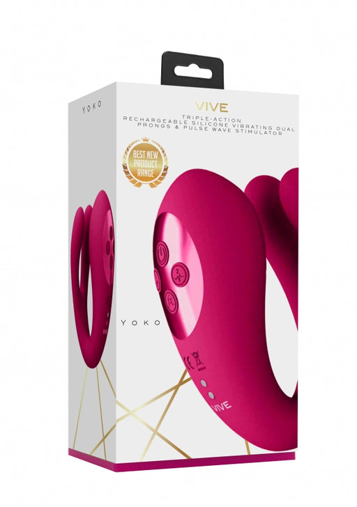 Yoko - Triple Action Vibrator Dual Prongs with Clitoral Pulse Wave - Pink