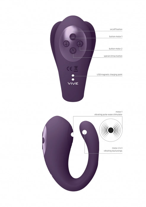 Yoko - Triple Action Vibrator Dual Prongs with Clitoral Pulse Wave - Purple