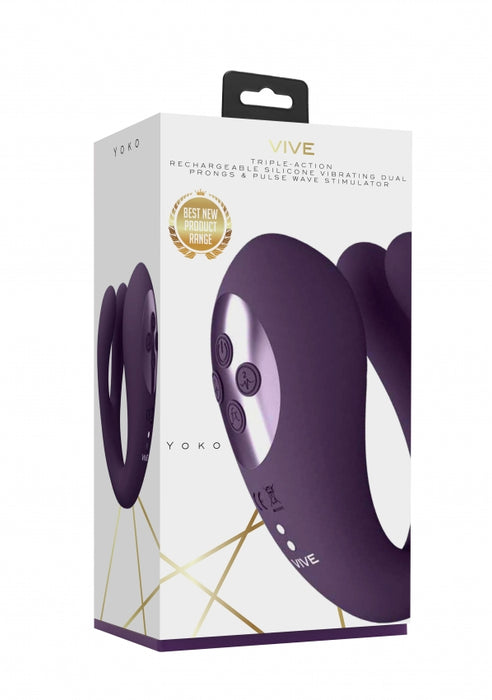 Yoko - Triple Action Vibrator Dual Prongs with Clitoral Pulse Wave - Purple