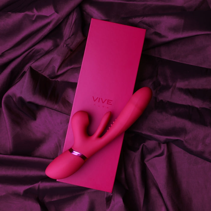 Kura - Thrusting G-Spot Vibrator with Flapping Tongue and Pulse Wave Stimulator - Pink