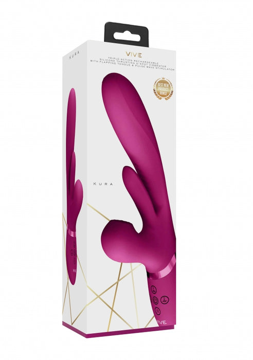 Kura - Thrusting G-Spot Vibrator with Flapping Tongue and Pulse Wave Stimulator - Pink